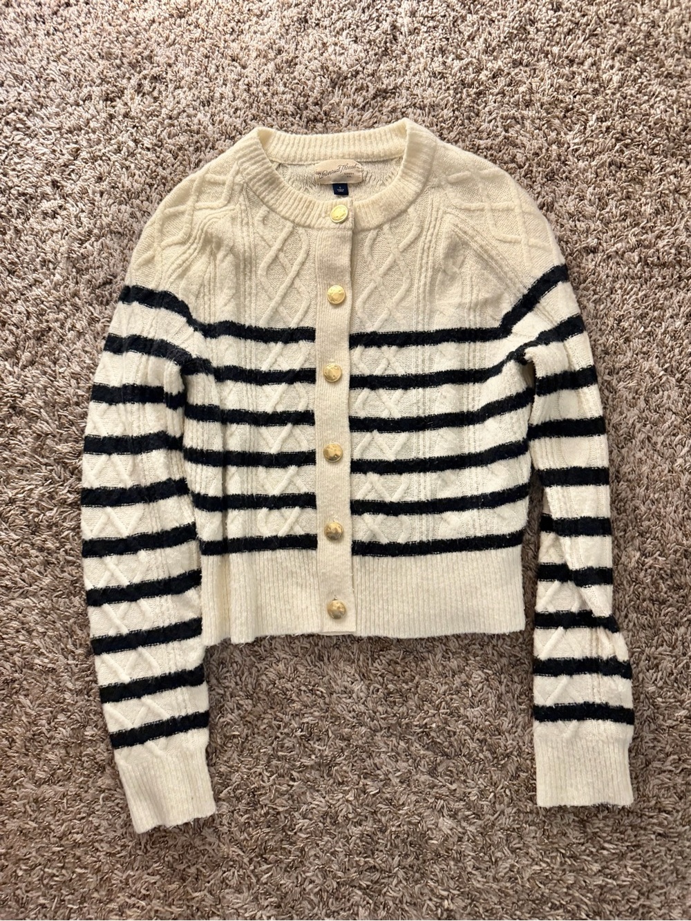 Universal Thread Cream Cardigan with Black Stripes and Gold Buttons